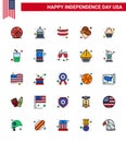 Flat Filled Line Pack of 25 USA Independence Day Symbols of celebration; party; food; cake; cowboy