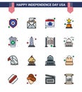 Flat Filled Line Pack of 16 USA Independence Day Symbols of cola; trophy; mail; award; day