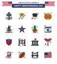 Flat Filled Line Pack of 16 USA Independence Day Symbols of men; transport; police; spaceship; launcher Royalty Free Stock Photo