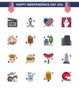 Flat Filled Line Pack of 16 USA Independence Day Symbols of round; usa; american; theatre; entertainment