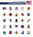 25 Flat Filled Line Signs for USA Independence Day day; ball; star; basketball; american