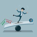 Flat of finance concept, The trader without money management standing unstable on the balance - vector Royalty Free Stock Photo