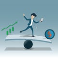 Flat of finance concept, The trader with money management try to keep his balance - vector Royalty Free Stock Photo