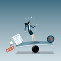 Flat of finance concept, Young woman try to keep her balance - vector Royalty Free Stock Photo