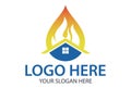 Fire Blue Water Drop Negative Space House Building Logo Design Concept