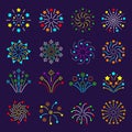 Flat fireworks. Celebration burst stars entertainments birthday gift symbols recent vector fireworks icons collection