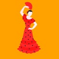 Flat flamenco dance, traditional dancer in national spanish costume. Performance dancing in Spain Royalty Free Stock Photo