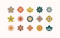 Flat flower color icons set. Simple flower silhouette.