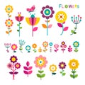 Flat Flower. Colorful Spring Flowers Icons Royalty Free Stock Photo