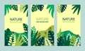 Flat flower of jungle background. Summer nature landscape poster. Decorative floral leaves for wallpapers social stories. Forest