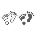 Flat foot line and glyph icon, orthopedic and medical, barefoot sign, vector graphics, a linear pattern on a white