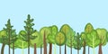 Flat forest. Horizontal seamless composition. Cartoon style. Blue sky. Funny green rural landscape. Level the game Royalty Free Stock Photo