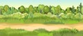Flat forest. Horizontal seamless composition. Cartoon style. Road Glade. Funny green rural landscape. Level the game Royalty Free Stock Photo