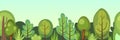 Flat forest. Horizontal seamless composition. Sky. Cartoon style. Funny green rural landscape. Level the game. Comic Royalty Free Stock Photo