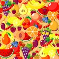Flat fruits seamless pattern. Vector Illustrations of watermelon, banana, cherry, apple, strawberries, raspberries Royalty Free Stock Photo