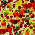 Flat fruits seamless pattern. Vector Illustrations of watermelon, banana, cherry, apple, strawberries, raspberries Royalty Free Stock Photo