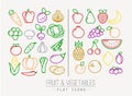 Flat Fruits Vegetables Icons Color Royalty Free Stock Photo