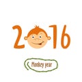 Flat funny brown monkey on a white background Royalty Free Stock Photo