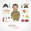 Flat funny charatcer firefighter Royalty Free Stock Photo