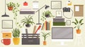 Flat furnishings modern design vector interior items set concept of creative office room workspace Royalty Free Stock Photo