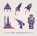 Flat future vintage space designs. Vector image