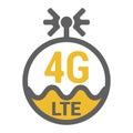 flat 4g lte logo icon with antenna and wave