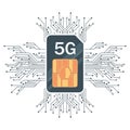 Flat 5G Sim Card echnology background, with microelectronics Royalty Free Stock Photo