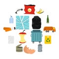 Waste and garbage icons set, flat style Royalty Free Stock Photo