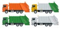 Flat Garbage truck. Garbage recycling and utilization equipment. City waste recycling concept with garbage truck.