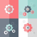 Flat gear wheel icons set