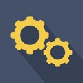 Flat gears vector icon. Machinery symbol with shadow. Industrial cogs design.