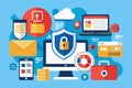 Flat general data security concept emphasizing personal information protection using modern technology and visual symbols Royalty Free Stock Photo