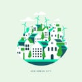 Flat geometric buildings, Eco city landscape flat style. Royalty Free Stock Photo