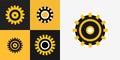 Flat Geometric Gear-Shaped Logo: Yellow and Charcoal Vector Graphic