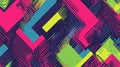 A flat geometric pattern with zigzag lines and sharp-edged shapes in neon hues of pink, green, and