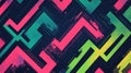 A flat geometric pattern with zigzag lines and sharp-edged shapes in neon hues of pink, green, and