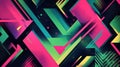 A flat geometric pattern with zigzag lines and sharp-edged shapes in neon hues of pink, green, and