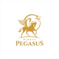 Flat gold color simple illustration pegasus or winged horse