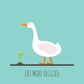 Flat goose with sprout. Flat goose icon. Eat more veggies. Vector illustration