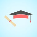 flat graduation cap and diploma, concept of education and knowledge