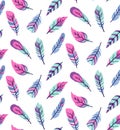 Flat cute line feathers seamless vector pattern Royalty Free Stock Photo