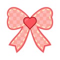 Pink checkered bow with red heart pink bow checkered pattern Royalty Free Stock Photo
