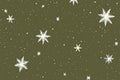 Flat graphic showcasing falling snowflakes on a green background