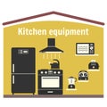 Flat gray monochrome kitchen equipment set