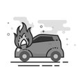 Flat Grayscale Icon - Car on fire Royalty Free Stock Photo