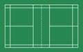 Flat green badminton court, football field.