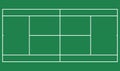 Flat green big tennis field, Top view of tennis court with line template. Vector stadium. Royalty Free Stock Photo