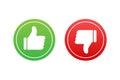 Flat green button on red background. Ok sign. Trumb up, great design for any purposes. Social media concept. Vector