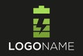 Green Color Simple Battery Fast Lightning Logo Design