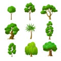 Flat green garden forest icons trees vector. Natur